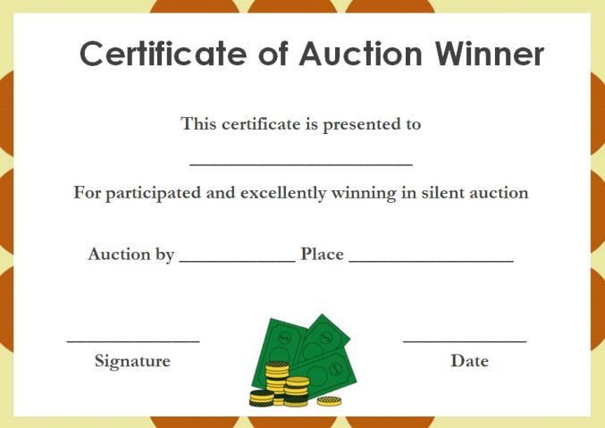 silent auction winner certificate