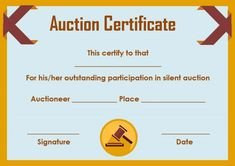 silent auction winner certificate template sample