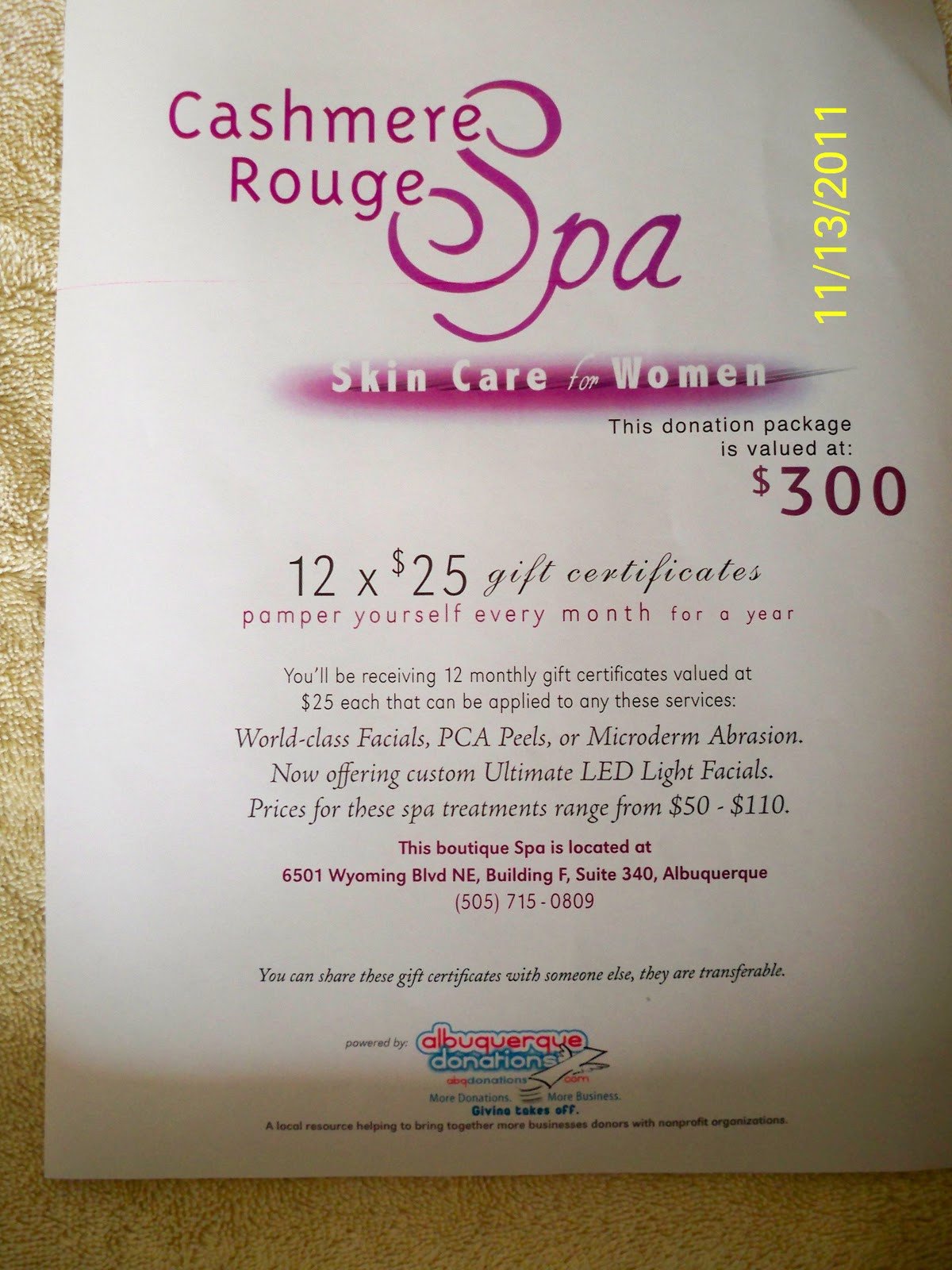 RELENTLESS FOR A CURE SILENT AUCTION Cashmere Rouge Spa
