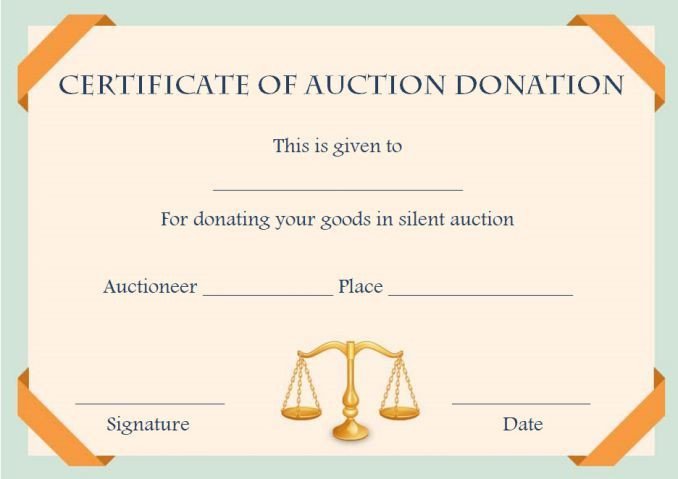 silent auction donation certificate template