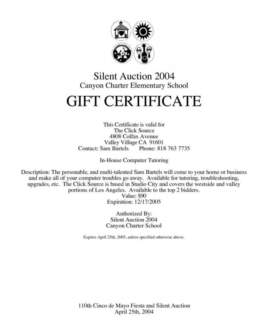 Silent Auction Gift Certificate Template