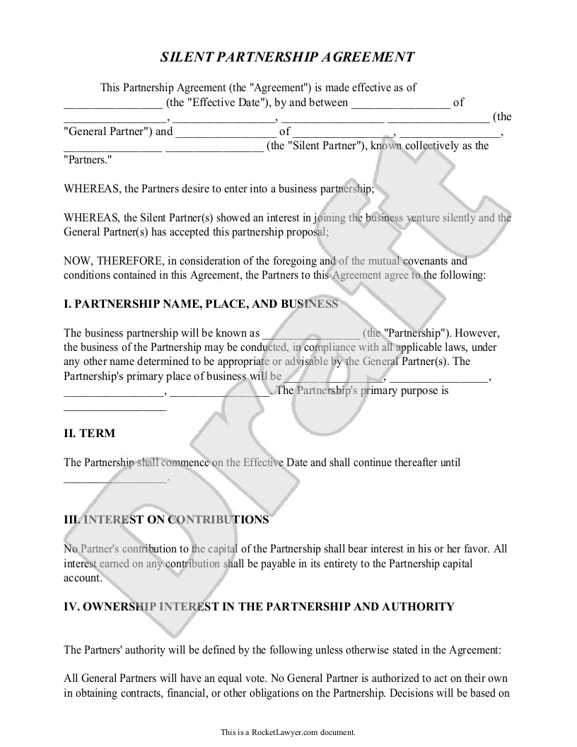 Silent Partnership Agreement Template with Sample