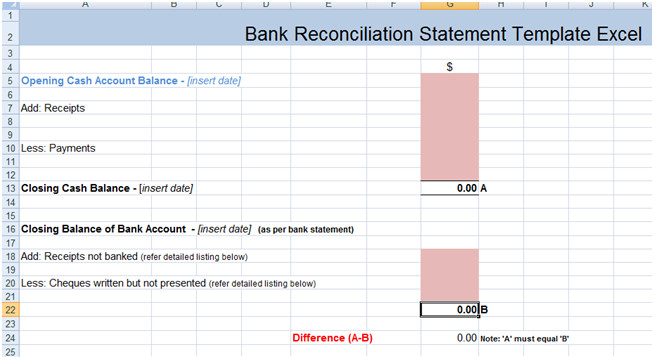 Bank Reconciliation Statement Excel Template XLS
