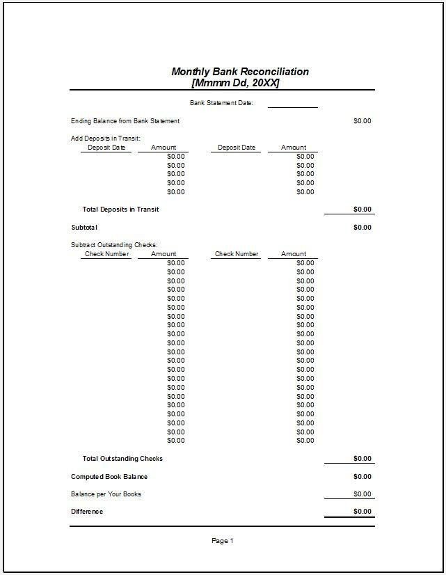 Monthly Bank Reconciliation Statement Template – starters