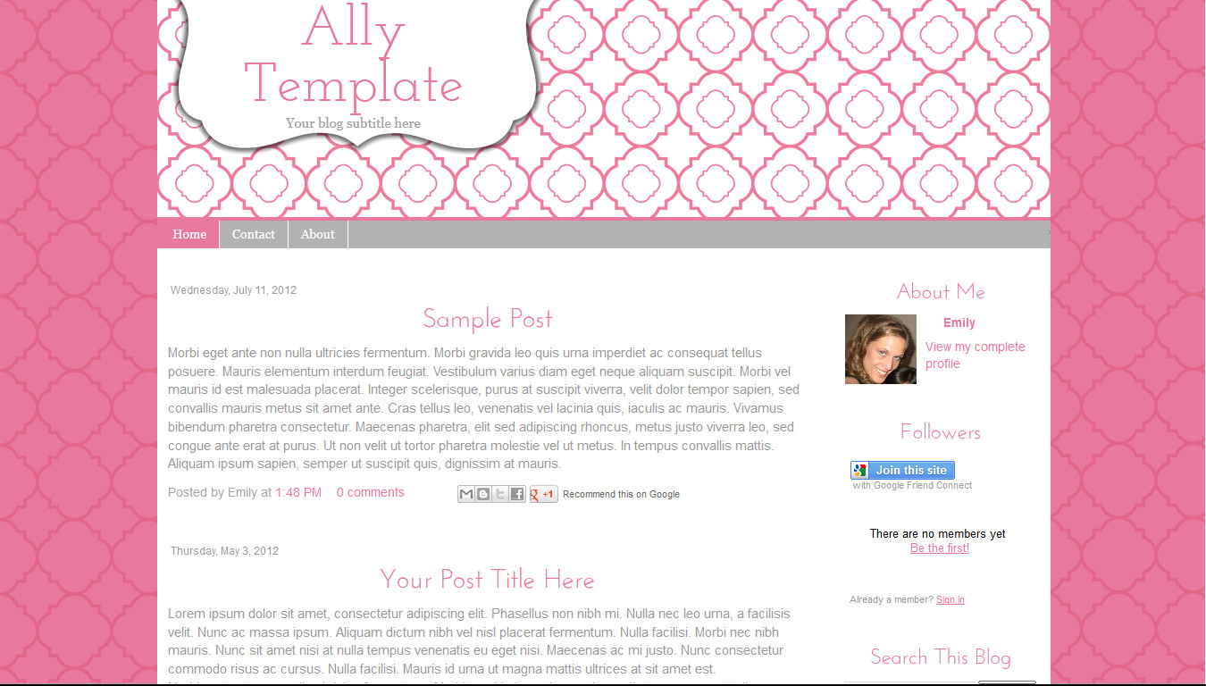Pink Cute Blogger Blog Template Modern Simple Ally