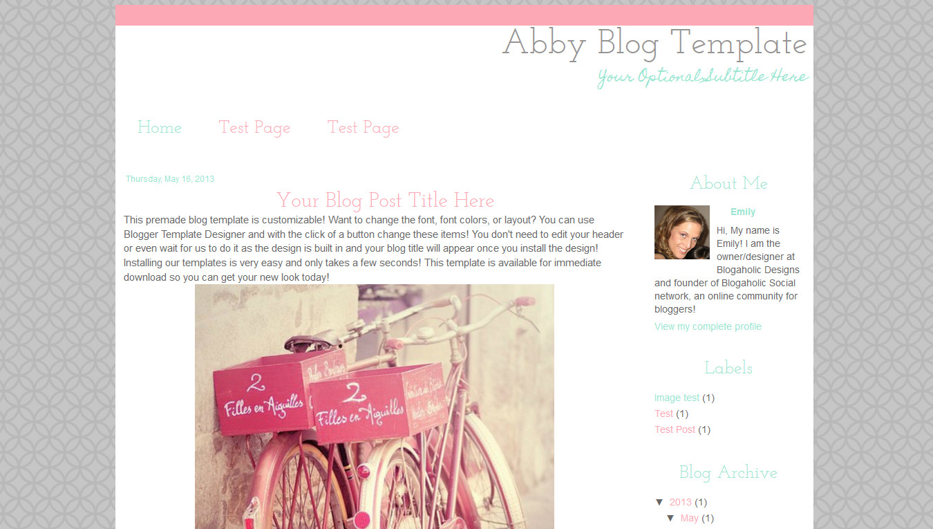 Simple Modern Premade Blog Template Pink Grey