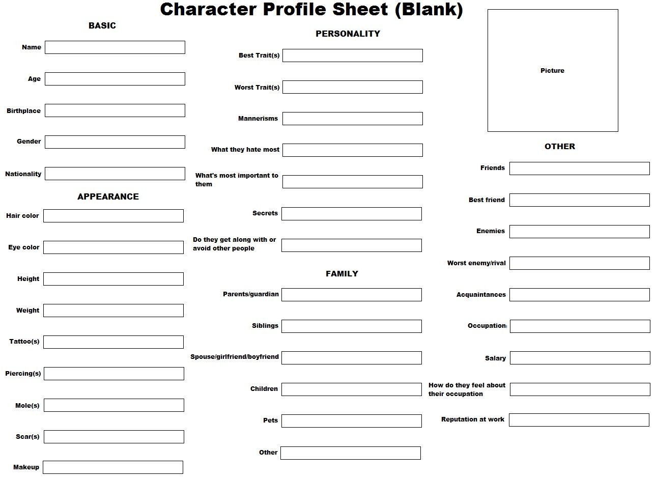 Anime Character Profile Template