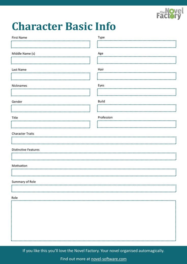Character Basic Profile Worksheet A free able