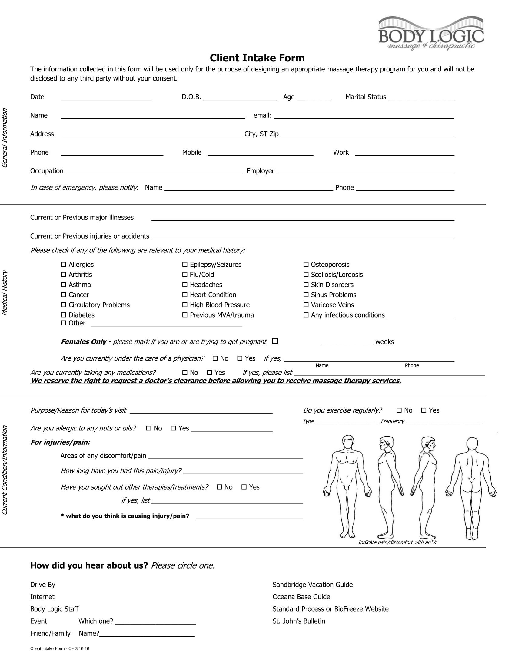 5 Massage Intake Forms PDF