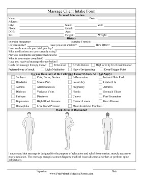 Printable Massage Client Intake Form