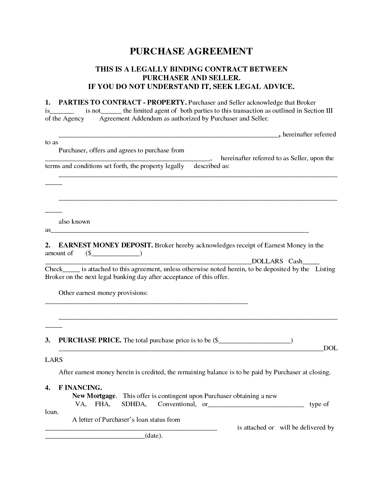 Printable Home Purchase Agreement