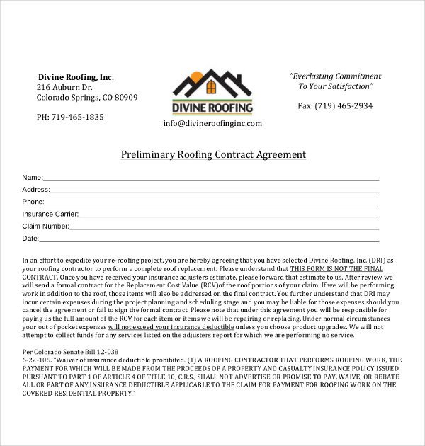 15 Roofing Contract Templates Word PDF Google Docs