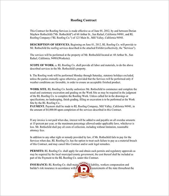 15 Roofing Contract Templates Word PDF Google Docs