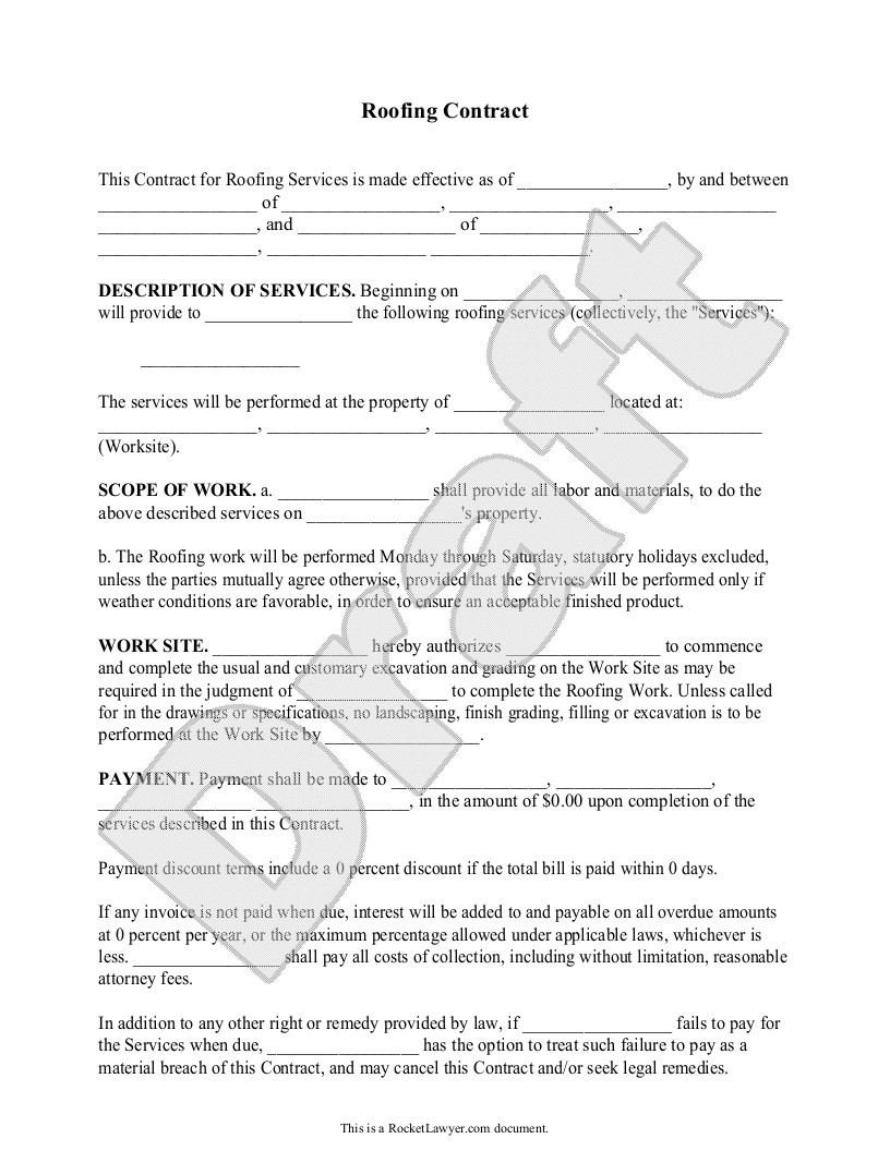 Roofing Contract Template Free Form with Sample sample