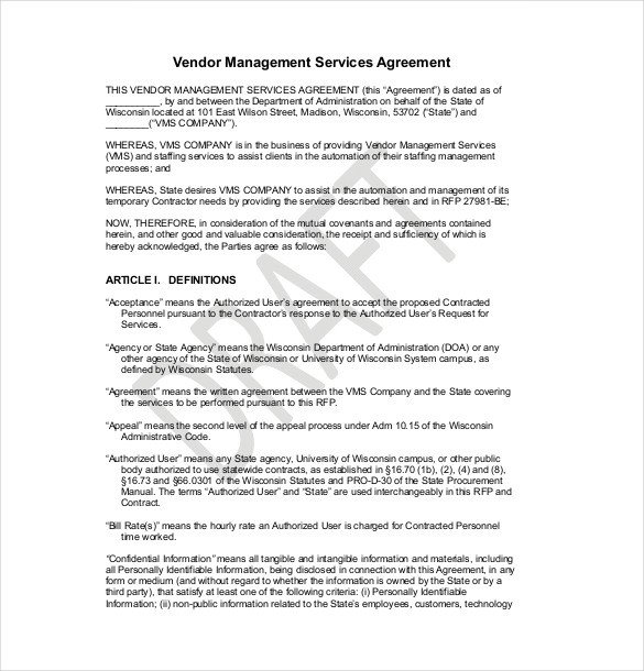 27 Sample Vendor Agreement Templates PDF DOC