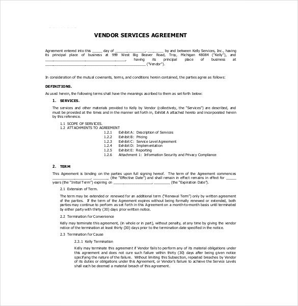 Vendor Agreement Template – 28 Free Word PDF Documents