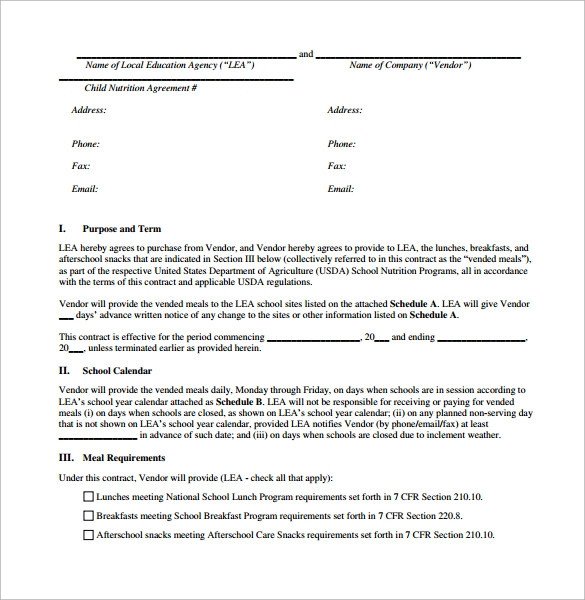 Vendor Contract Template 8 Download Free Documents in