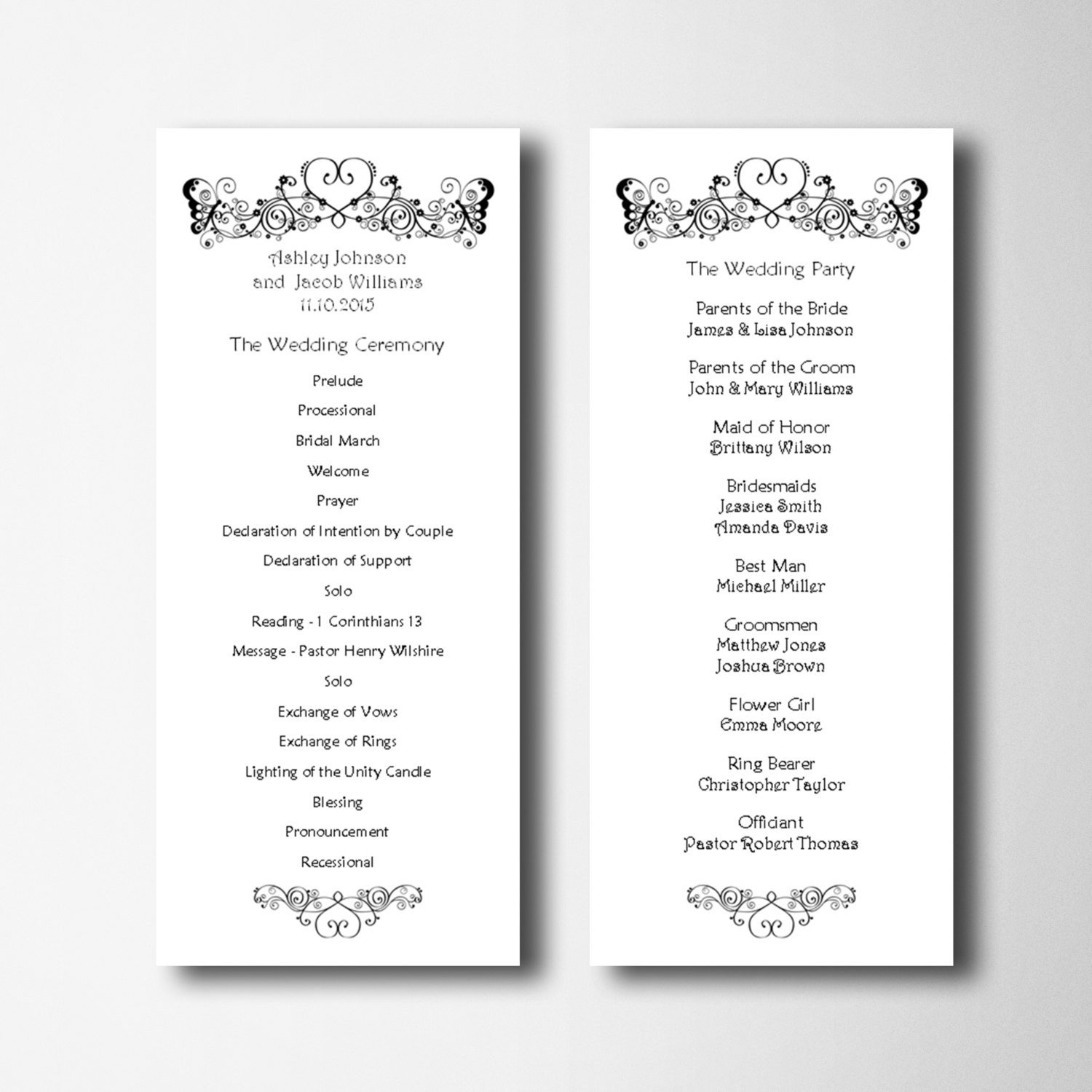 Elegant wedding program template Simple wedding program card