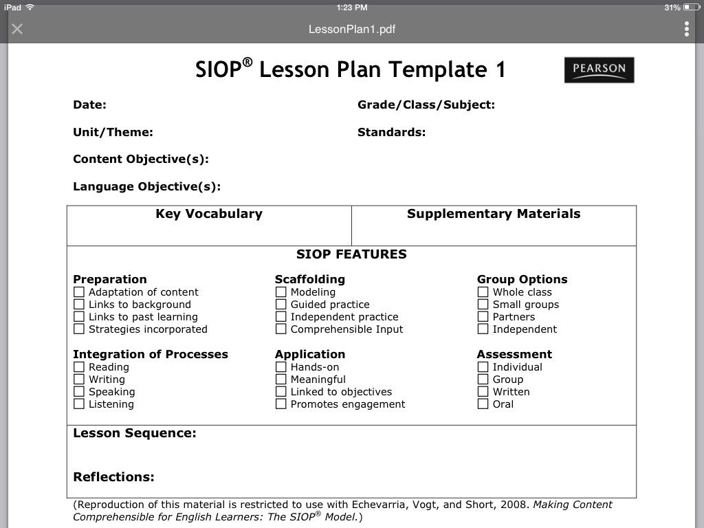 SIOP Lesson Plan Template 1
