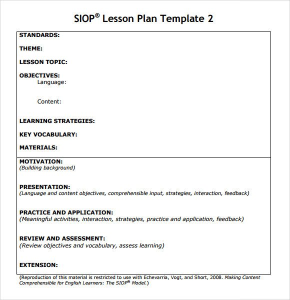 8 SIOP Lesson Plan Templates Download Free Documents in