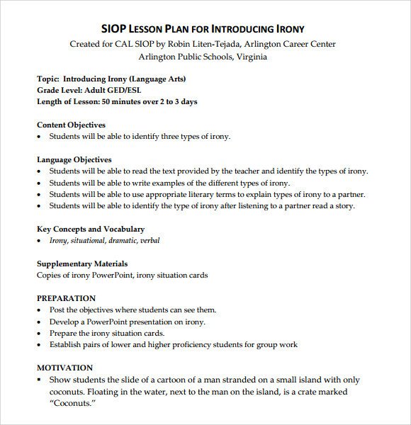 Sample SIOP Lesson Plan 9 Documents In PDF Word