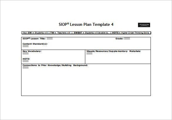 Siop Lesson Plan Template Free Word PDF Documents