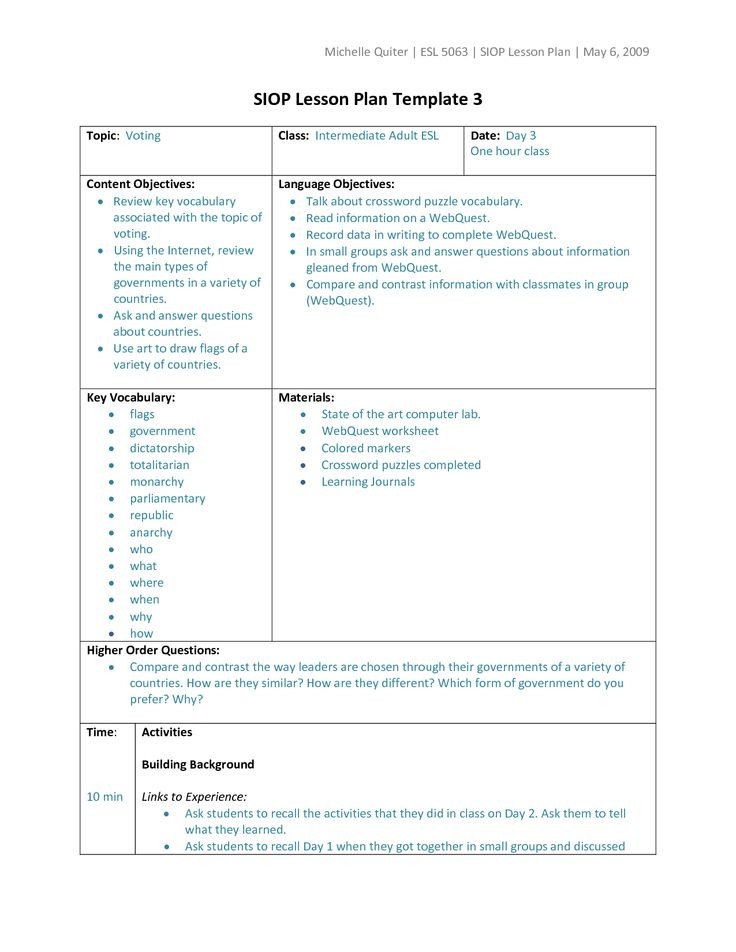 Types of Lesson Plan Templates