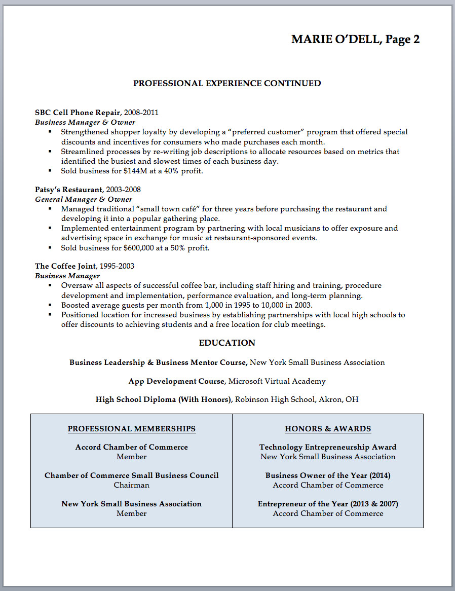 Business Owner Resume Sample & Writing Guide