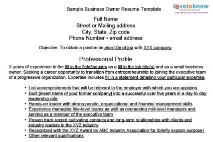 Sample Business Owner Resumes