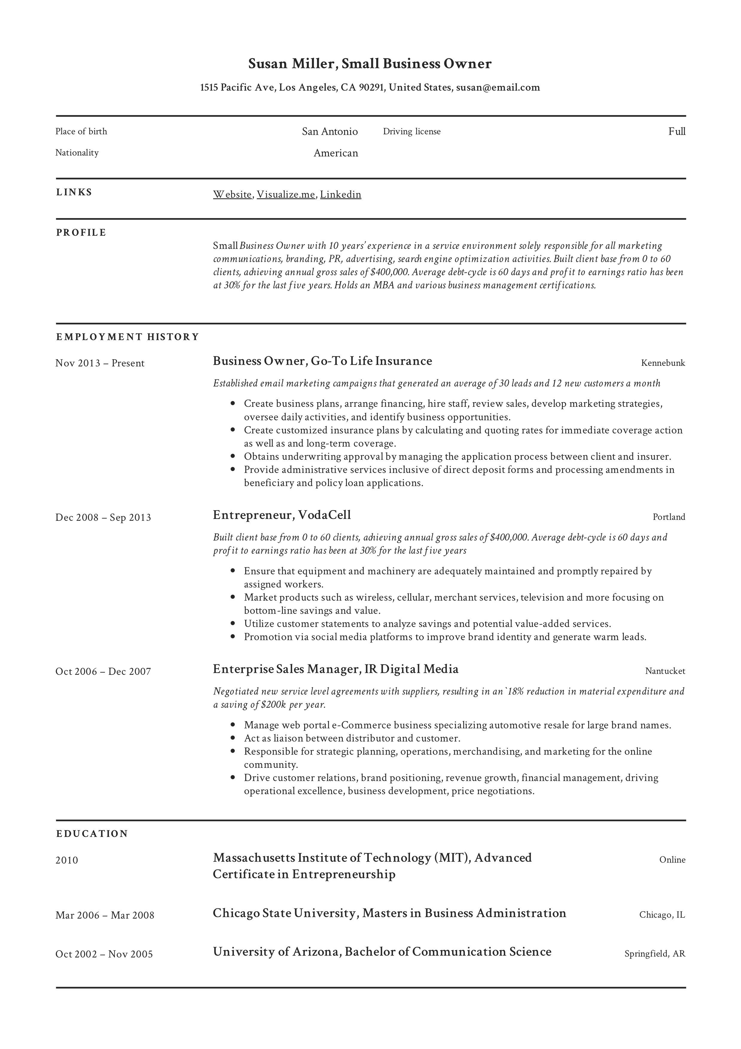 Small Business Owner Resume Guide 12 Examples PDF