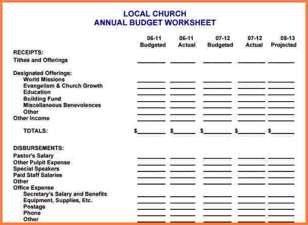 10 sample church bud spreadsheet