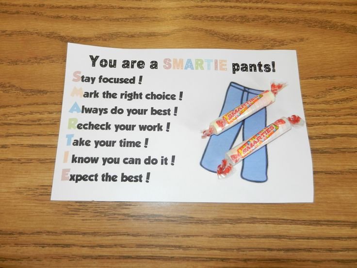 Smartie Pants test encouragement