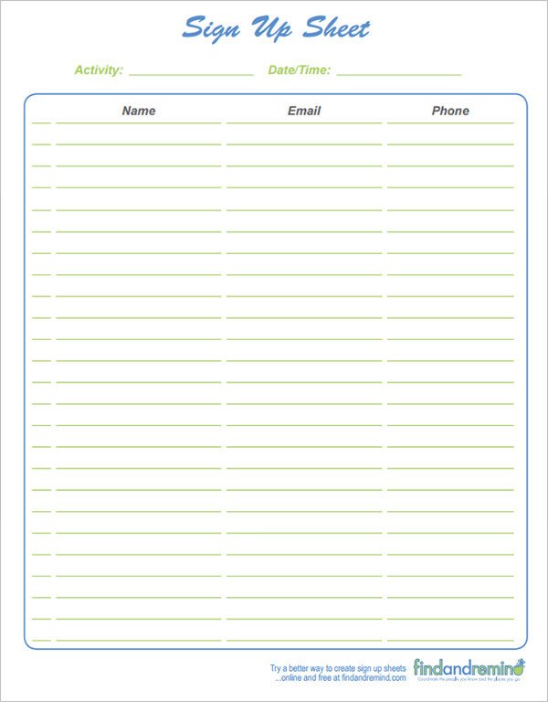 23 Sample Sign Up Sheet Templates PDF Word Pages Excel