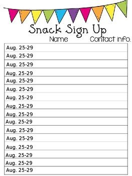 editable snack signup sheet by Jessica Ellis