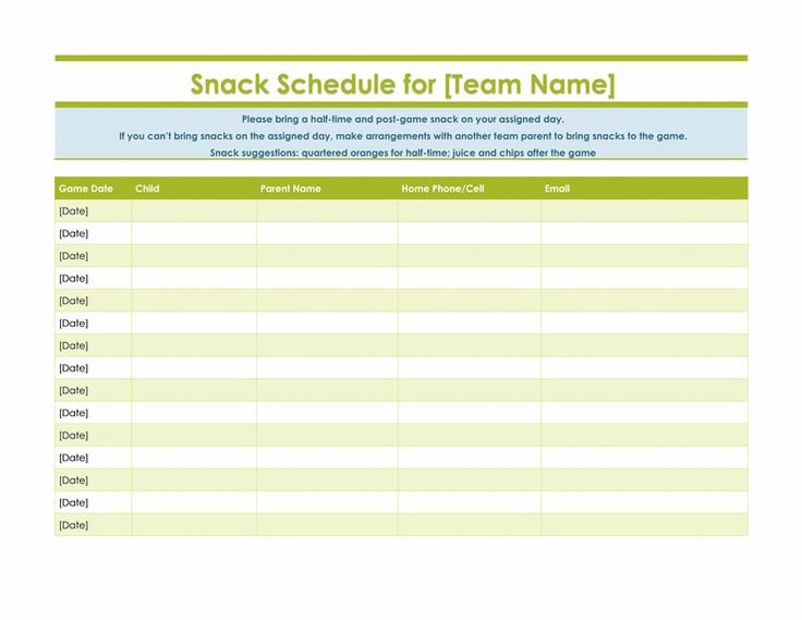 Snack sign up sheet for sports team Volleyball