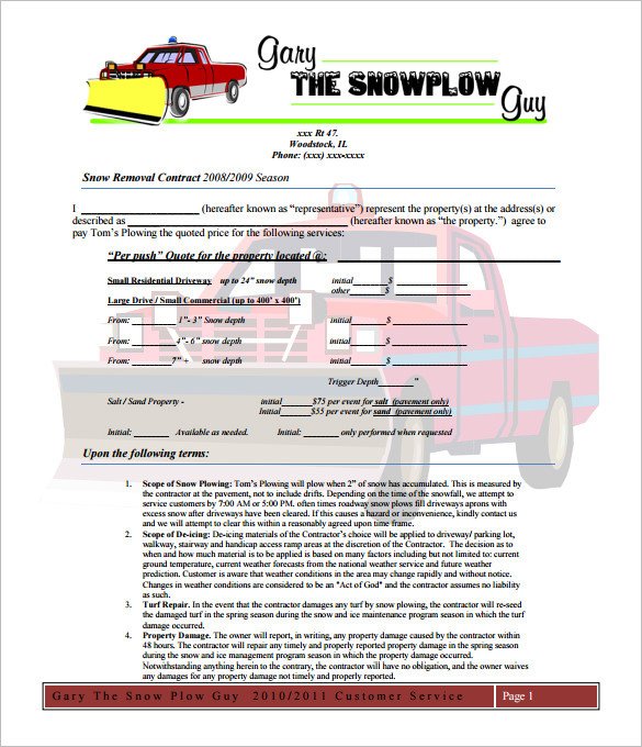 20 Snow Plowing Contract Templates Google Docs PDF