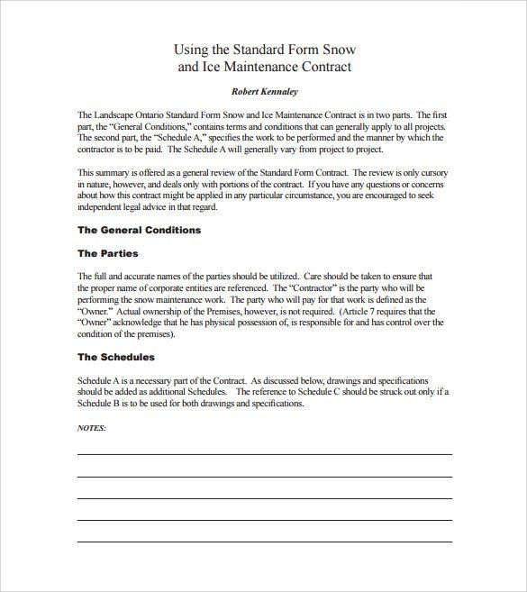 Snow Plowing Contract Template 6 Download Documents in