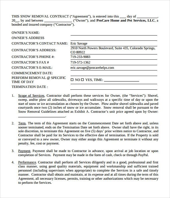 Snow Plowing Contract Template 6 Download Documents in