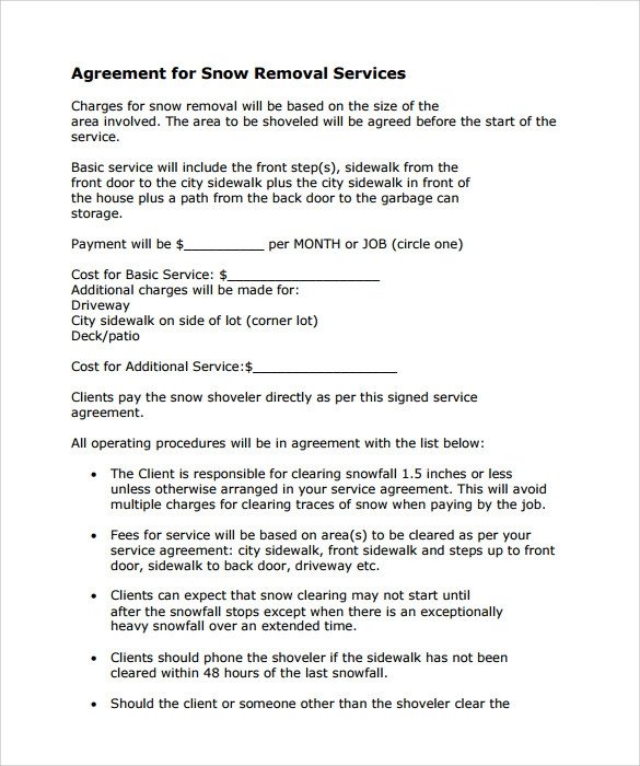Snow Plowing Contract Template 7 Download Free
