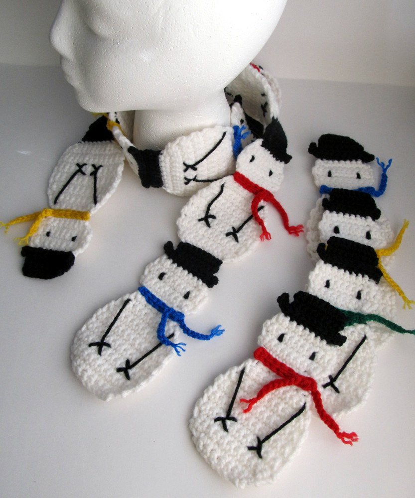 PATTERN Crochet Snowman Applique and Snowman Scarf Pattern