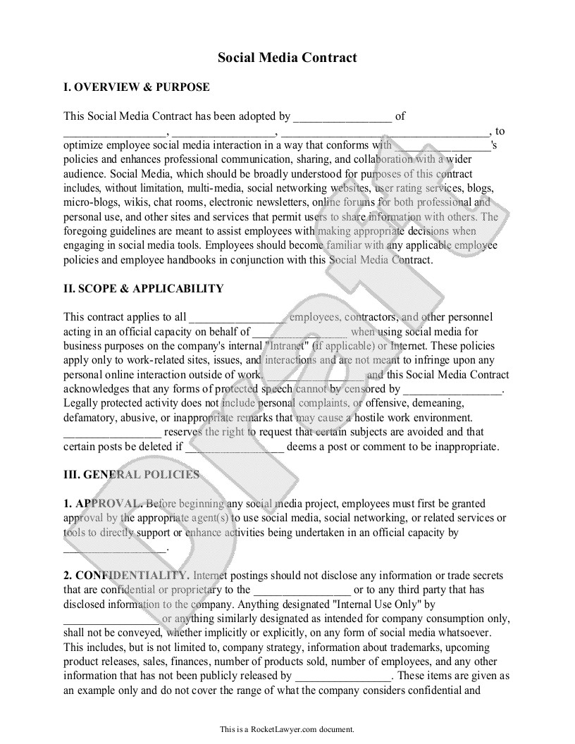 Sample Social Media Contract Form Template