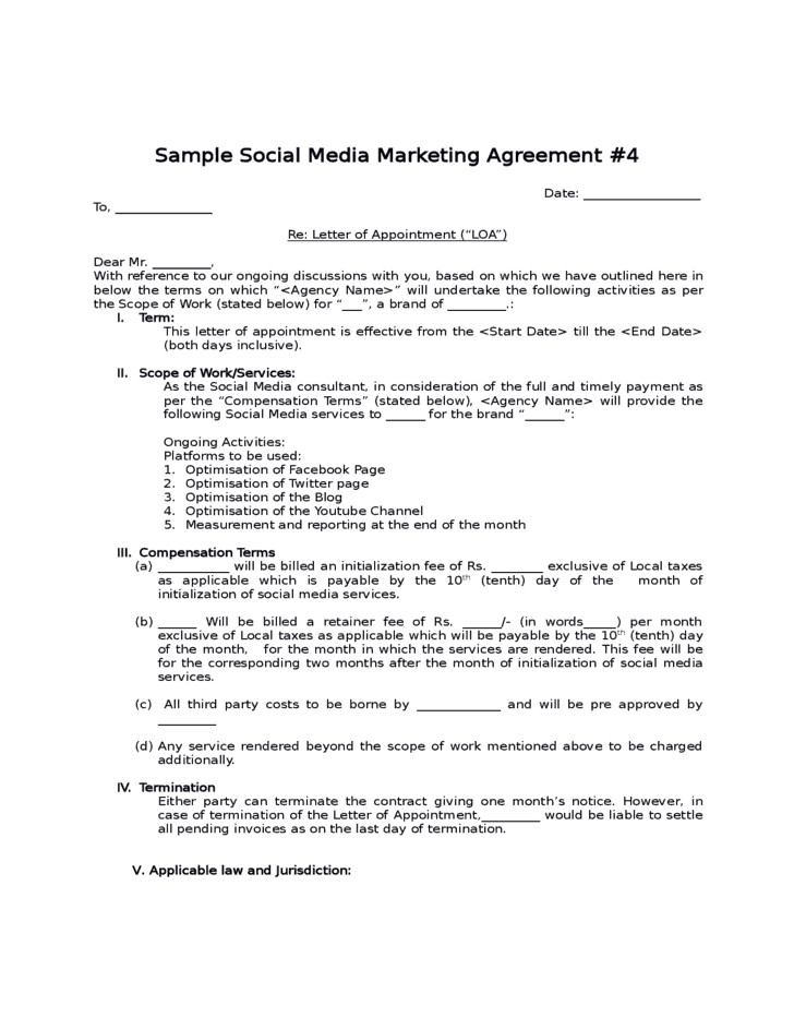 Social Media Contract Templates Word Excel Samples