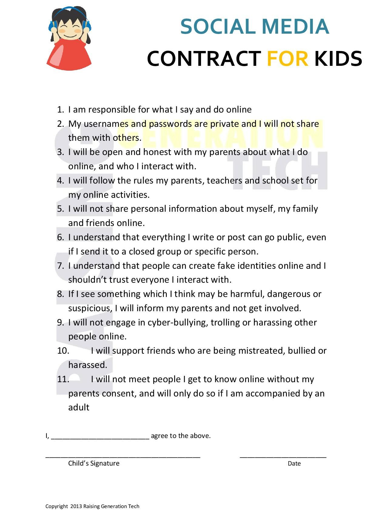 Social Media Contracts for Kids