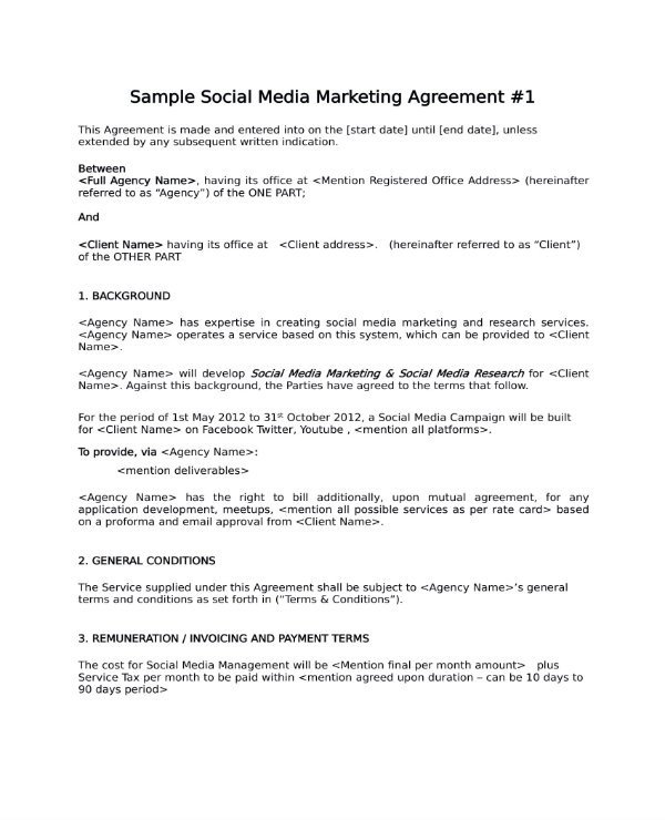 3 Social Media Marketing Contract Templates PDF Word