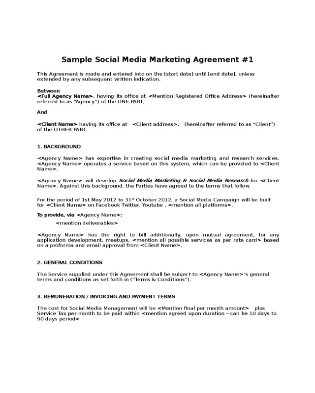 Sample Social Media Marketing Agreement Edit Fill Sign