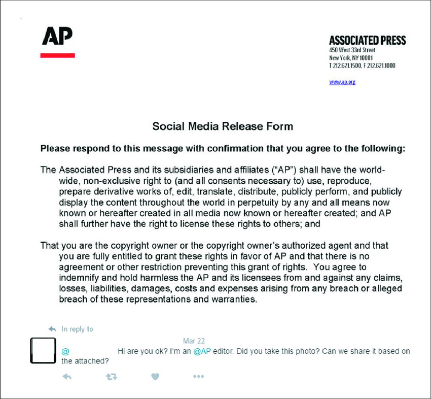 Reply with an attached Social Media Release Form from an