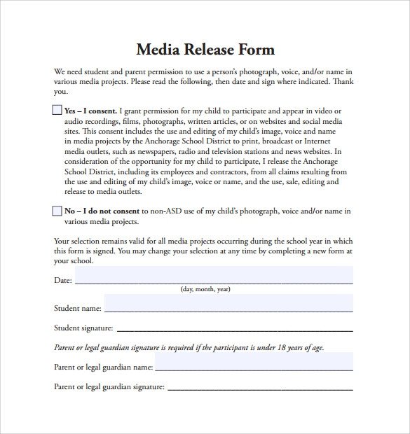 Sample Media Release Form 6 Download Free Documents In