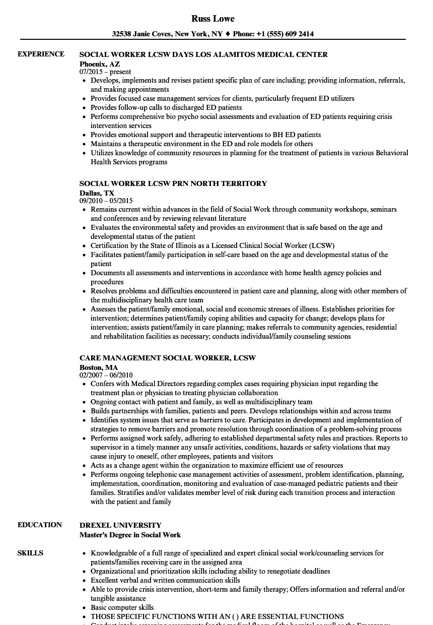 Social Worker Lcsw Resume Samples