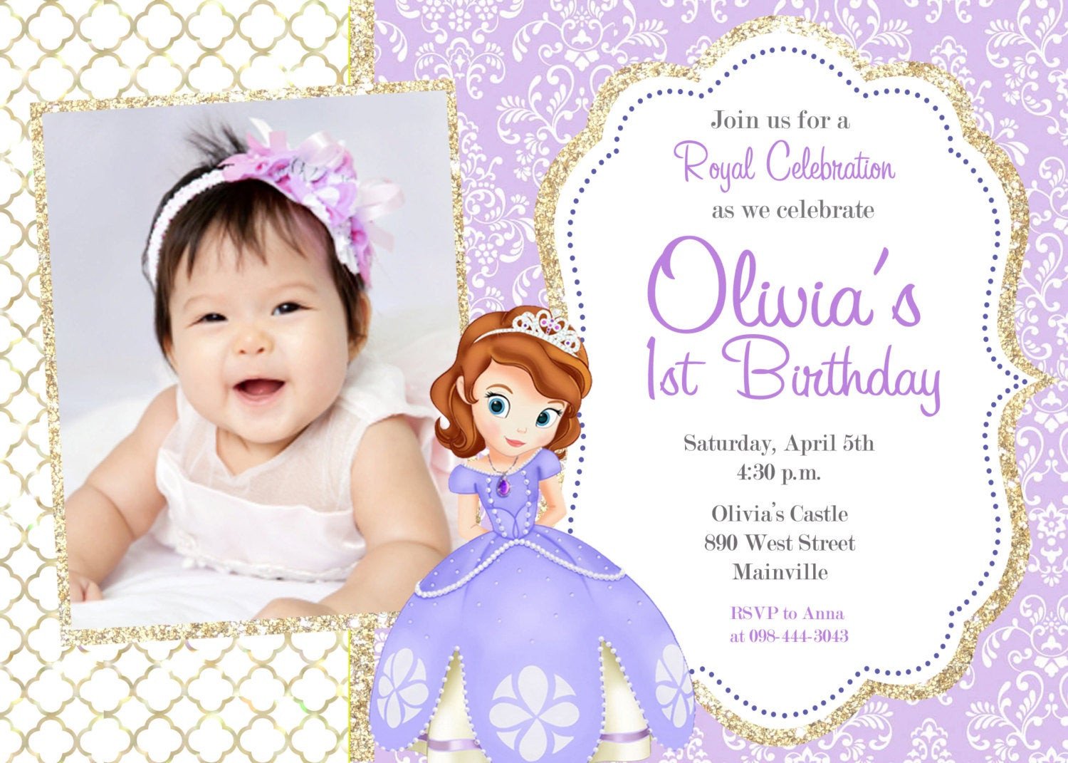 Sofia the First Birthday Party Invitation Digital File