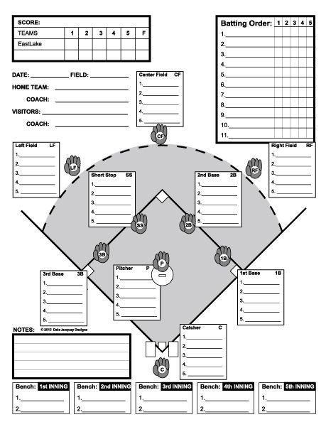Baseball Line UP custom designed for 11 players Useful